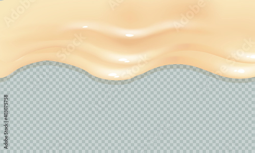 Flowing realistic liquid mayonnaise on transparent background.Spreading cheese, cream, milk, cream or yogurt.