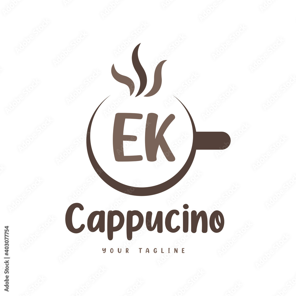 EK Letter Logo Design with Coffee Cup. Modern Letter Logo Design in Coffee Glass - obrazy, fototapety, plakaty 