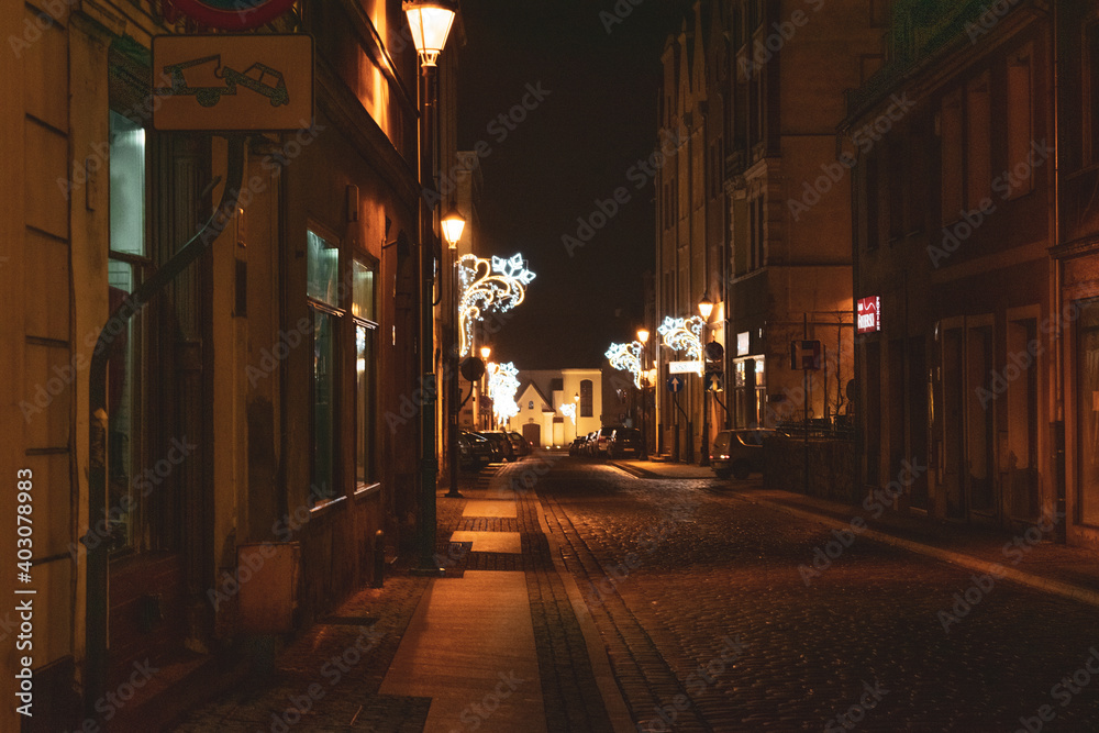 Grudziądz old streets in night, Poland