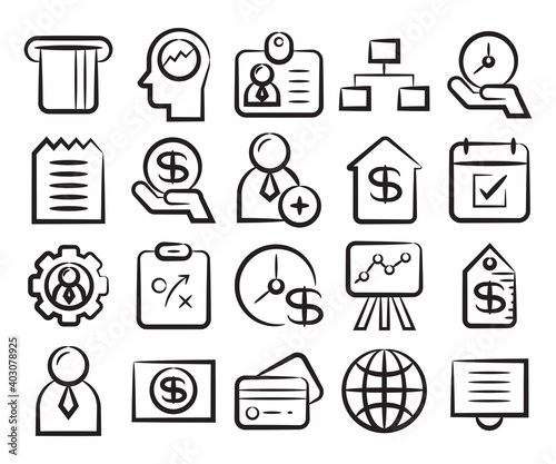 hand drawn business management icons vector