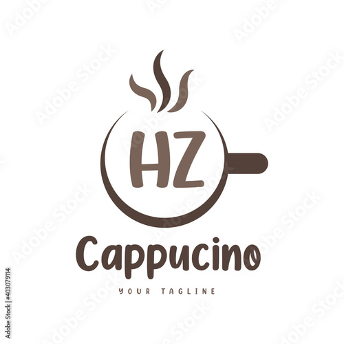 HZ Letter Logo Design with Coffee Cup. Modern Letter Logo Design in Coffee Glass