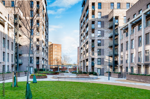 London, United Kingdom, January 04, 2021: New modern apartment block of flats on the Green Street, Upton gardens, former site of West Ham football ground, Upton park