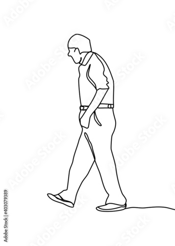 One continuous line drawing, grandfather walking