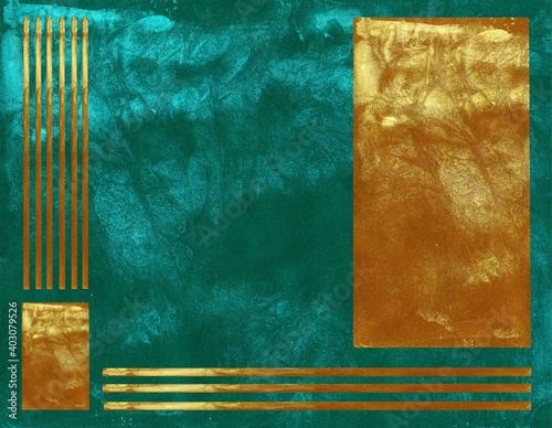 Gold, green texture with glitter. ocher and emerald shades. Luxurious background. Composition of geometric shapes. Beautiful texture of amber green color. luminous color; background with sparkles.