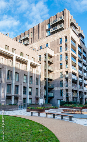 London, United Kingdom, January 04, 2021: New modern apartment block of flats on the Green Street, Upton gardens, former site of West Ham football ground, Upton park