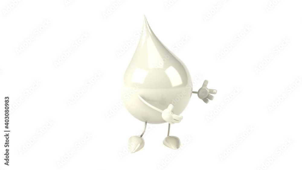 Fun 3D cartoon milk drop walking and presenting Fun 3D cartoon milk drop walking and presenting