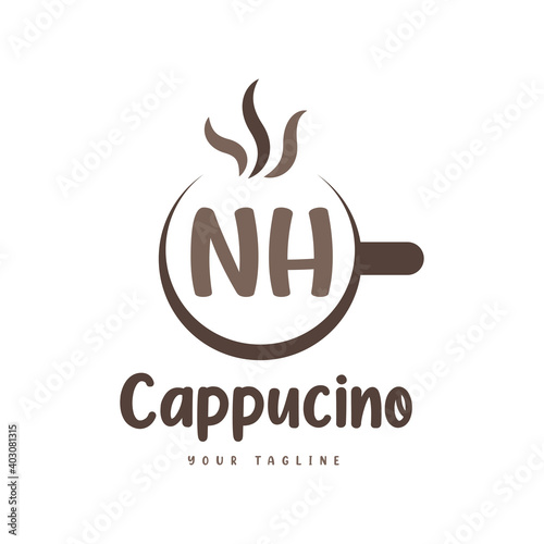 NH Letter Logo Design with Coffee Cup. Modern Letter Logo Design in Coffee Glass