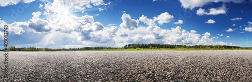 Asphalt road panorama in countryside on sunny spring day © candy1812