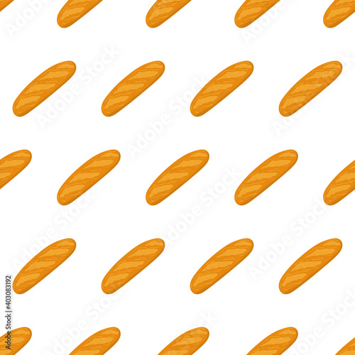 Cartoon baguette seamless pattern for paper design. Isolated vector illustration. Textile ornament. Organic meal.