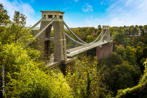 A view from Sion Hill over the Avon Gorge towards the Clifton Suspension bridge on a bright Autumn day