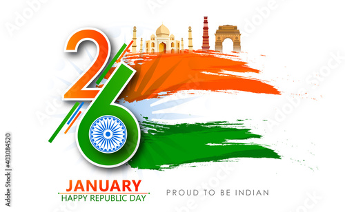 Indian Republic day concept with text 26 January. Vector illustration 