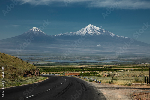 the road and Ararat mountain