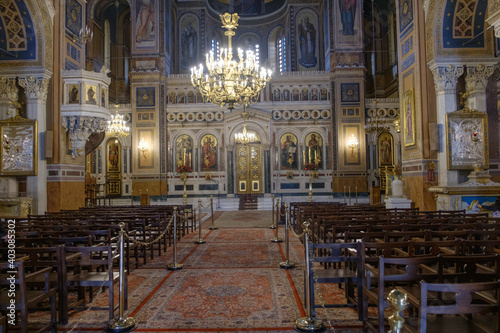 Athens - December 2019: internal of Metropolitan Cathedral of Athens