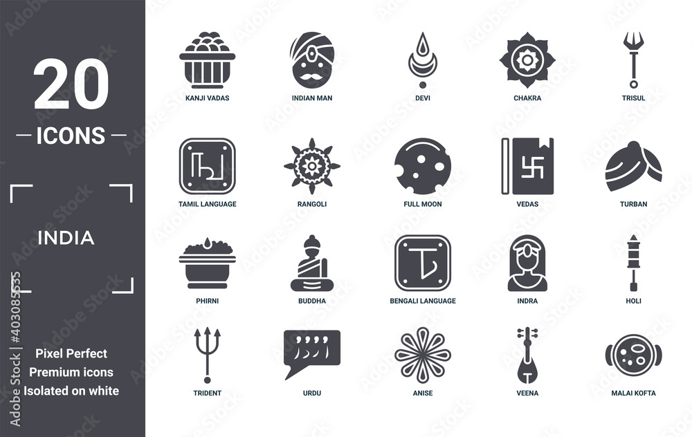 Vecteur Stock india icon set. include creative elements as kanji vadas ...