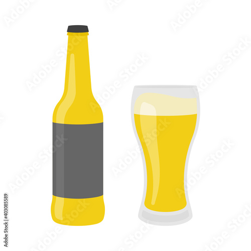 Cold glass of beer and beer bottle for pub concept in vector