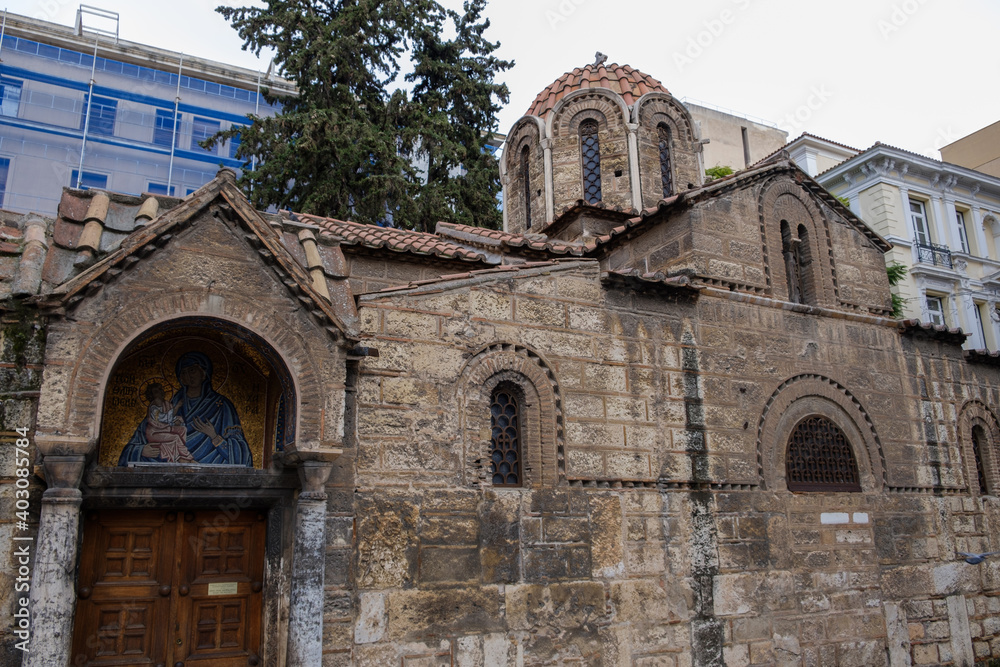 Athens - December 2019: external of Church of the Assumption of the Virgin Mary