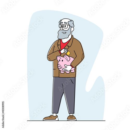 Canvas Print Senior Male Character Put Coin in Piggy Bank
