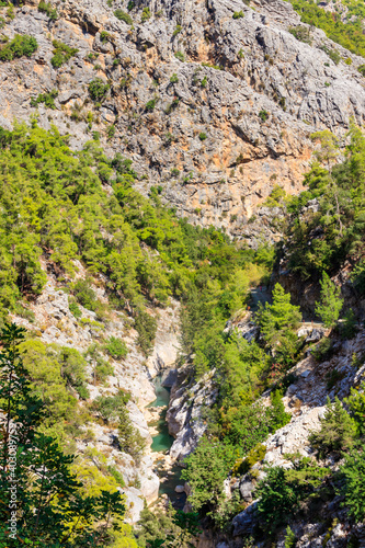 View of a mountain river in Goynuk canyon in Antalya province, Turkey. View from above