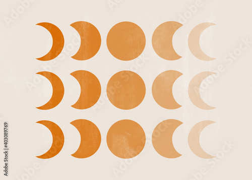 Background with Moon phases print boho minimalist printable wall art mid century
