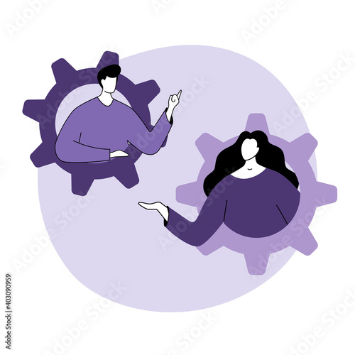 Abstract concept of social role. Social norms, gender stereotypes, social norms, role exchange is an abstract metaphor. Vector illustration in flat modern style.