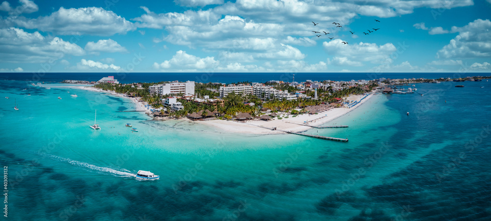 isla mujeres island near Cancun Mexico with sail boat