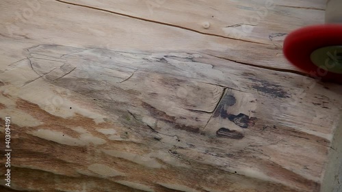Processing of bark of walnut wood with drill

