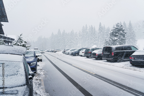 Road in winter, Car in snow-covered winter scenery