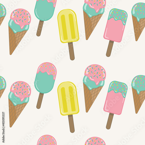 Vector pattern with colorful ice creams.