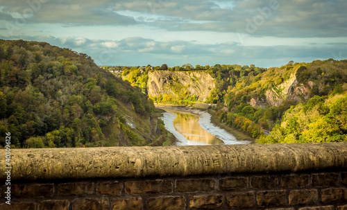 A view down the Avon Gorge from the Clifton Suspension bridge on a bright Autumn afternoon photo