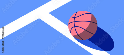 basketball ball standing on white line