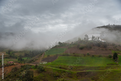 Mist among the Colombian country landscape in the department of Boyac  .