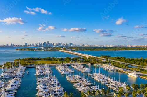 Aerial Photograph of Crandon Marina and the Miami Skyline © Daniele