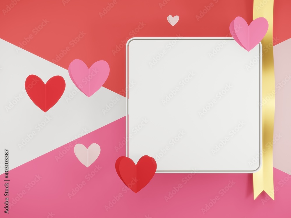 3D render - Valentine's Day background with 3d hearts on red, Happy Valentine's Day, love creative concept, romantic template, red and pink realistic paper hearts. 3D render - Valentine's Day background with 3d hearts on red, Happy Valentine's Day, love creative concept, romantic template, red and pink realistic paper hearts.