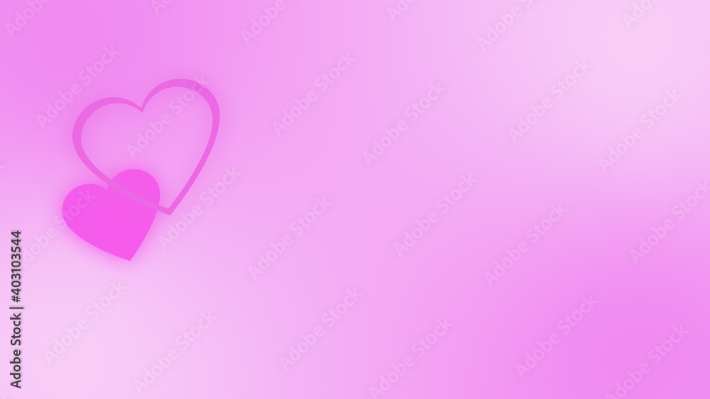 Two shiny pink hearts swing from side to side changing their size on gradient background. For celebrating Valentine's day dreamy love romantic relationship concept and as backdrop with copy space