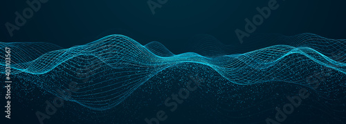 Abstract blue background of points. Falling cyber particles. Big data stream. 3d rendering photo