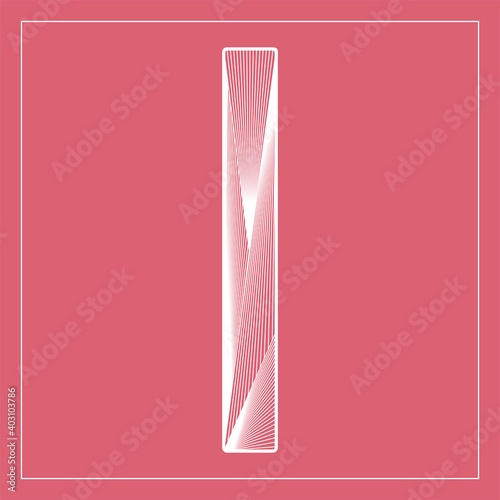Decorative vector font. Stylized letter I. Isolated symbol on red background.