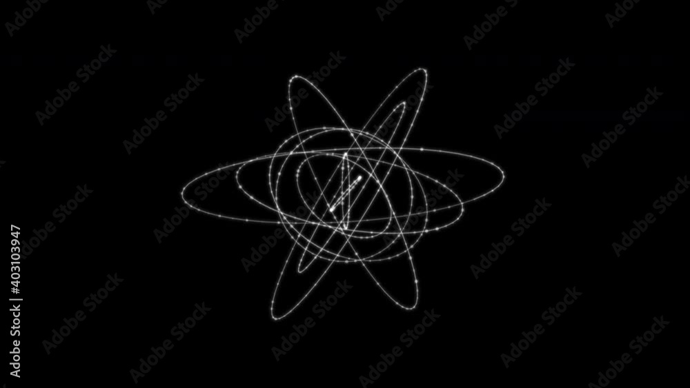 Flowing orbital polygonal sphere shape HUD, FUI element. Plexus style connecting lines and dots. Seamless loop