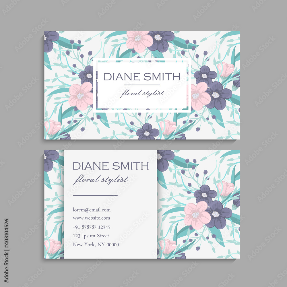 Flower business cards blue flowers