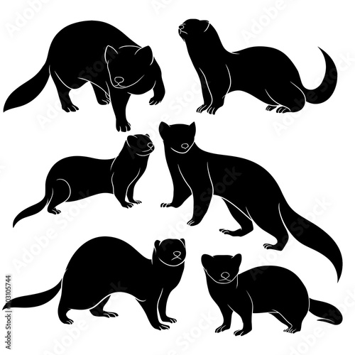Hand drawn silhouette of ferrets
