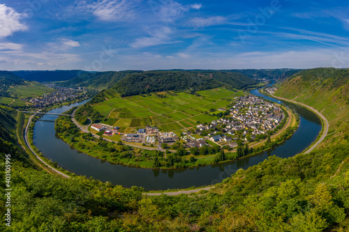 Panoramic view of the loop of the Moselle near Bruttig near Cochem, Germany. photo