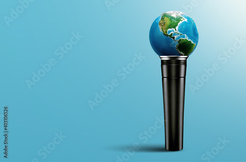 Creative layout for World press freedom day design. World and microphones combined  with free text area. Translation: 10 January Working Journalist Day.  (Turkish: 10 Ocak Calısan Gazeteciler Günü)