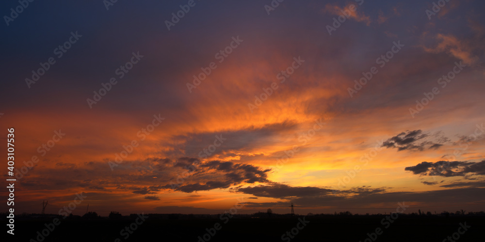 Beautiful summer sunset dramatic sky