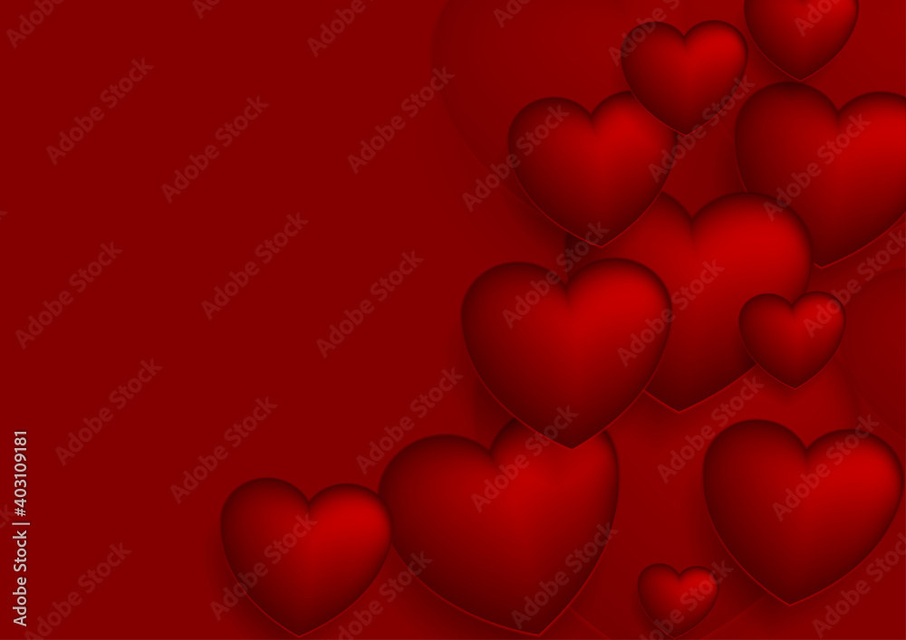 Dark red hearts abstract background. Valentines Day greeting card vector design