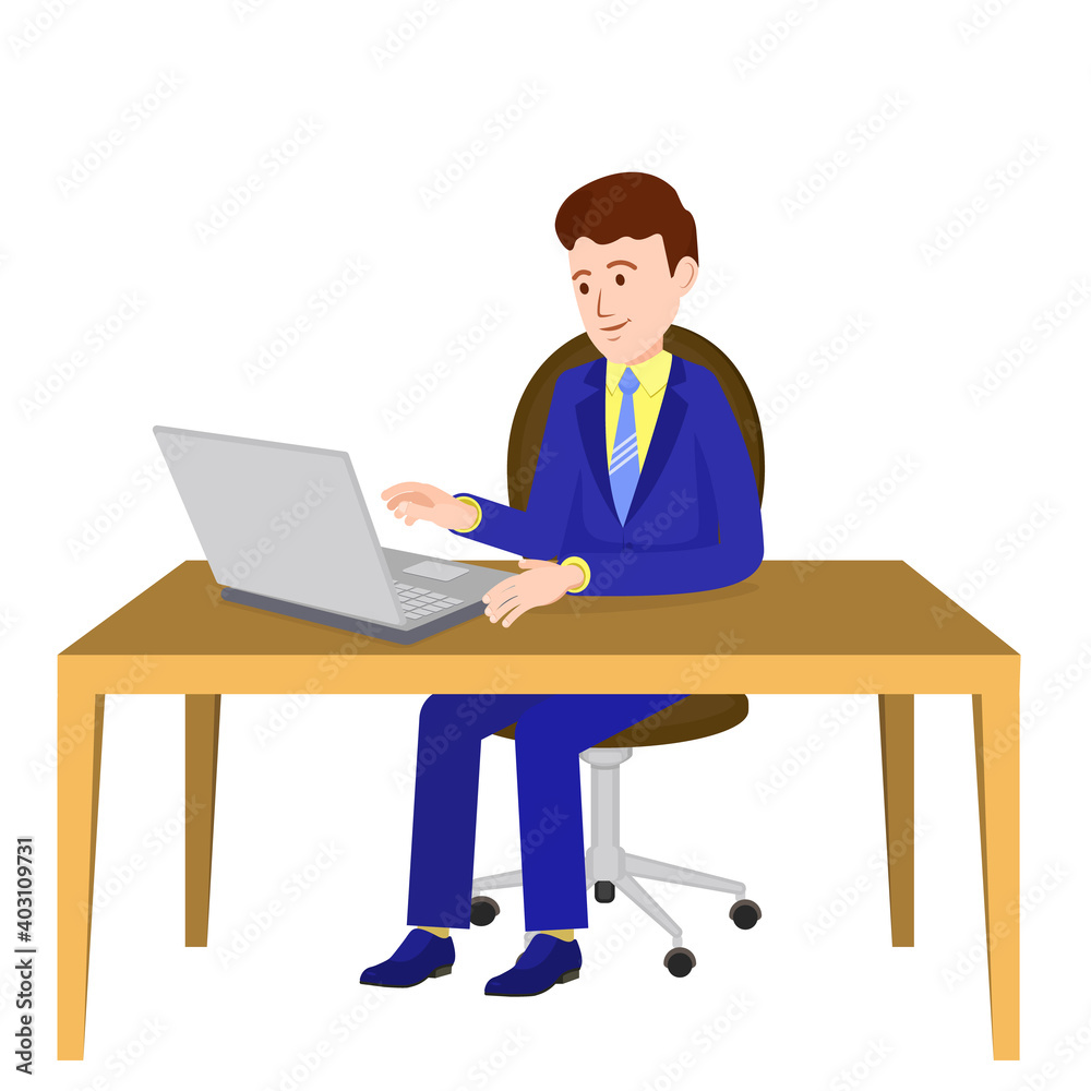 A man in a suit with a laptop.A man is sitting at a table with a laptop. Vector image of a person for animation. Еditable strokes. Editing movements.
A man in a suit with a laptop.A man is sitting at a table with a laptop. Vector image of a person for animation. Еditable strokes. Editing movements.