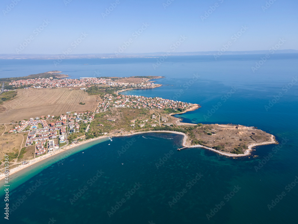 Aerial view of Gradina Beach near town of Sozopol, Bulgaria