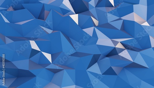Blue crystal surface 3d rendering abstract background. Frozen polygonal ice with bright gradient.