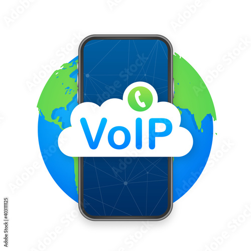VoIP technology, voice over IP. Internet calling banner. Vector illustration.