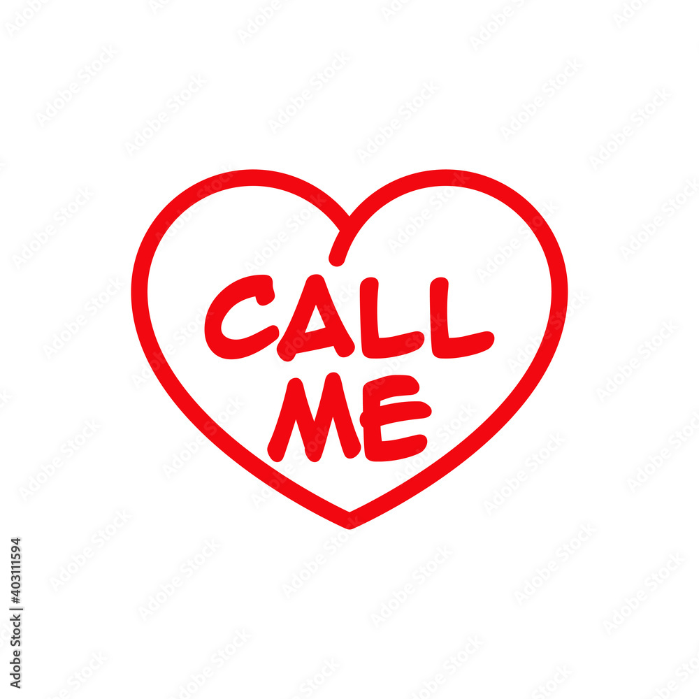 Día de San Valentín. Logotipo con texto Call Me escrito en corazón con lineas en color rojo Día de San Valentín. Logotipo con texto Call Me escrito en corazón con lineas en color rojo
