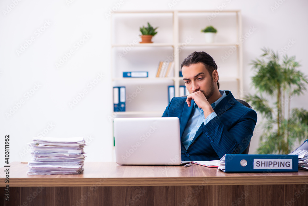 Young male businessman employee working in the office Young male businessman employee working in the office