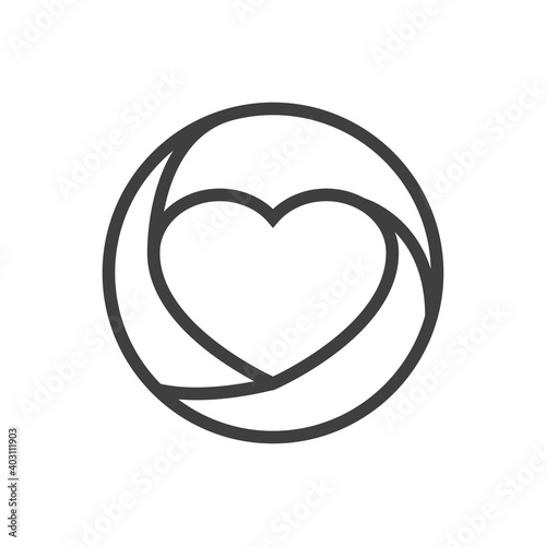 Día de San Valentín. Logotipo abstracto con corazón 3d en círculo con lineas en color gris